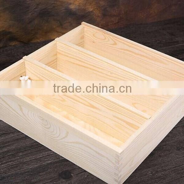 handmade three bottles slid cover wood wine packing gift box