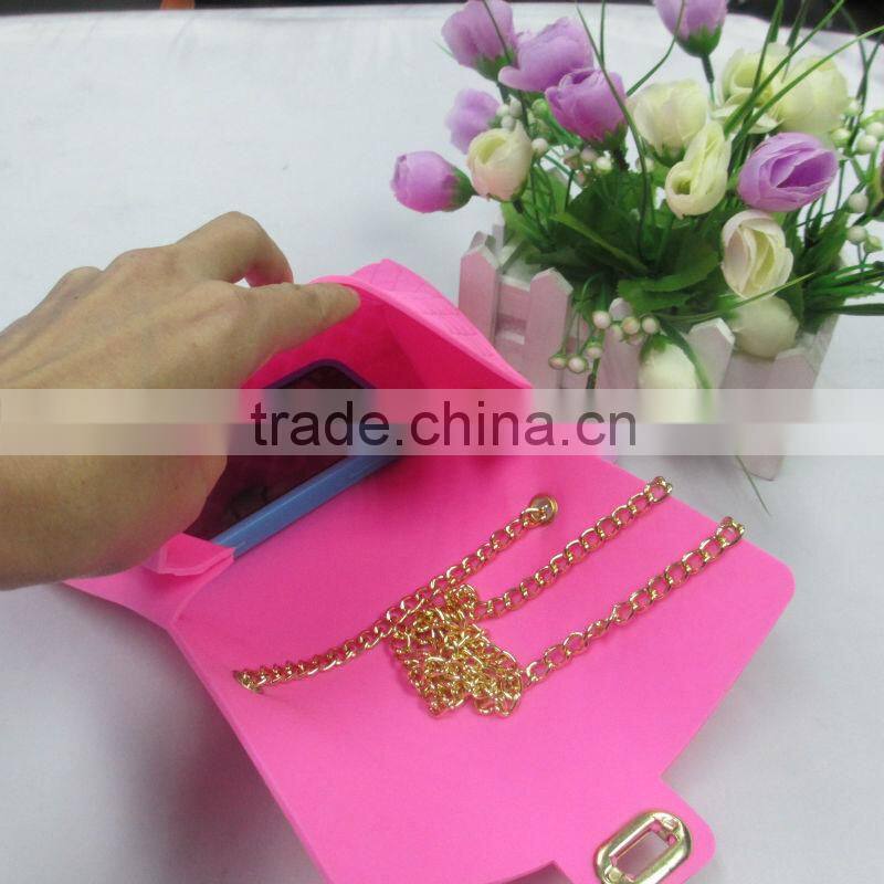 fashion pochi silicone girls purse bag with long chain strap design 2013