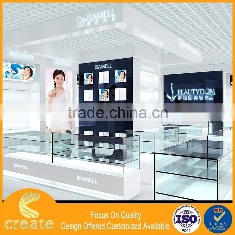 Modern tempered glass makeup display counter for cosmetic store