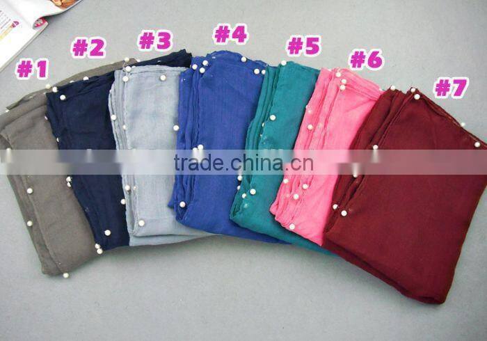 Wholesale Women Fashion Solid Color Cotton Pearl Scarf With Jewelry