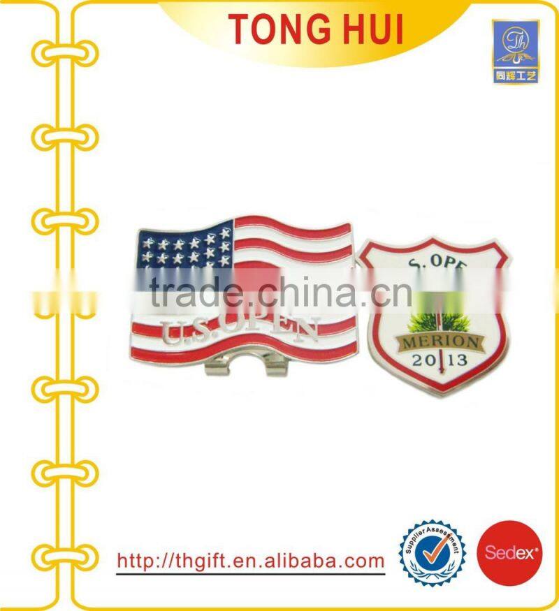 Metal golf ball marker magnetic hat clip with soft enamel finished