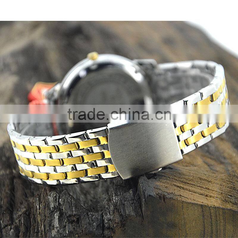 2015 new design stainless steel watch genuine leather strap watch
