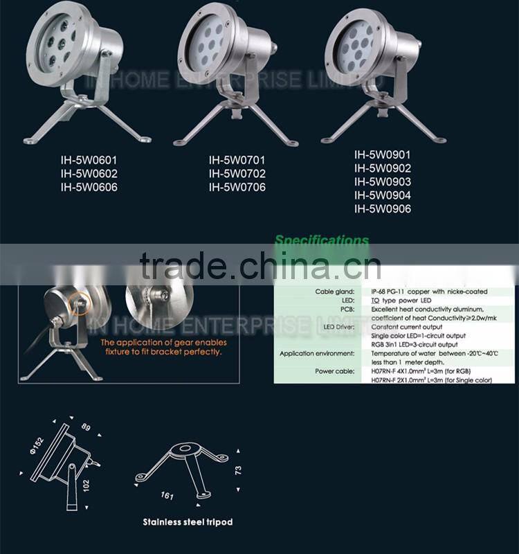 High quality IP68 underwater light, ss316 3w led underwater fountain light