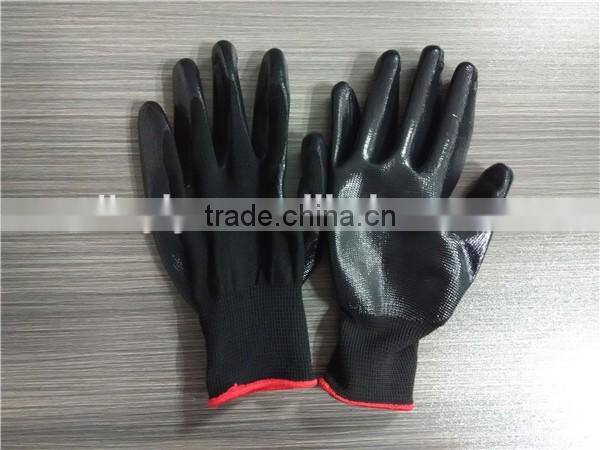 13 gauge 40g black nylon glove core black nitrile coated work gloves for vehicle repair