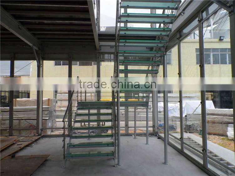 double stringer stainless steel straight stairs with glass treads