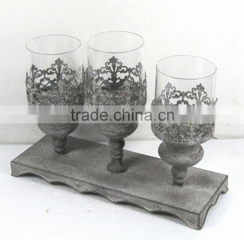engraved metal candle holder w/rectangle stand