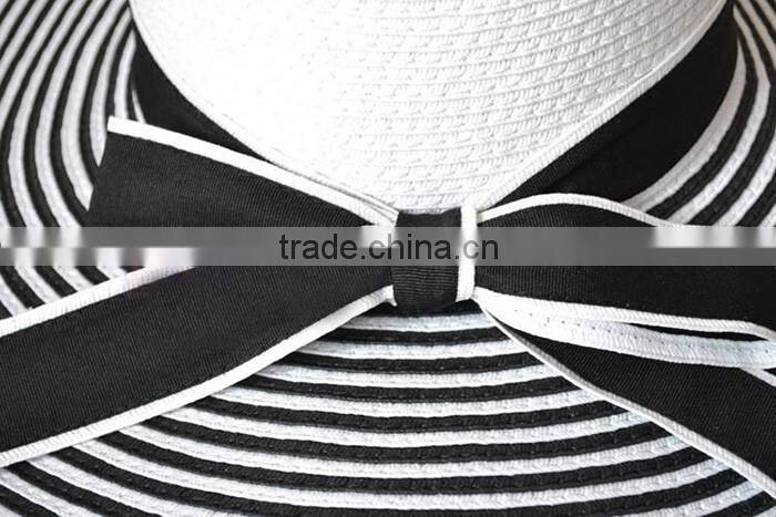 Wholesale summer panama paper straw hat striped lady floppy hat
