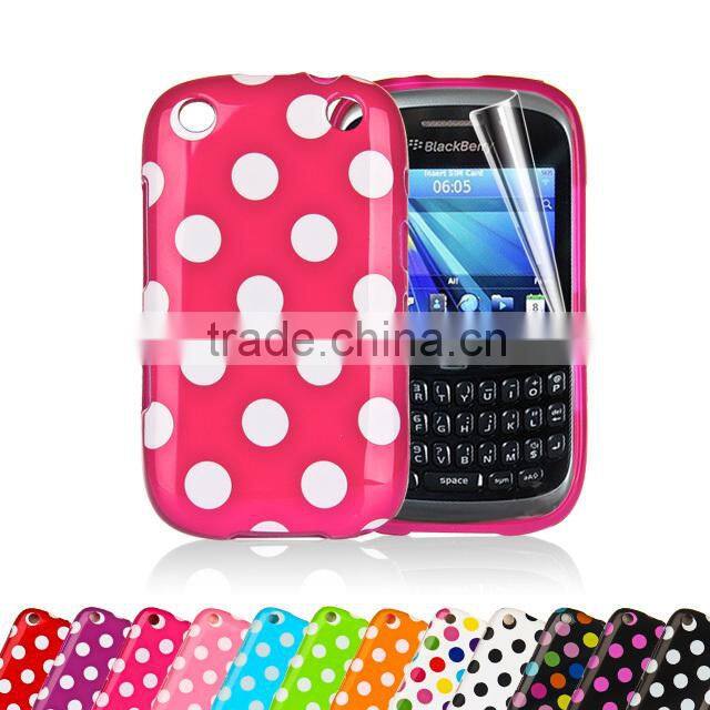 Set Screen Protector And Case For Blackberry 9320 , Polka Dots Gel TPU Case For Cell Phone