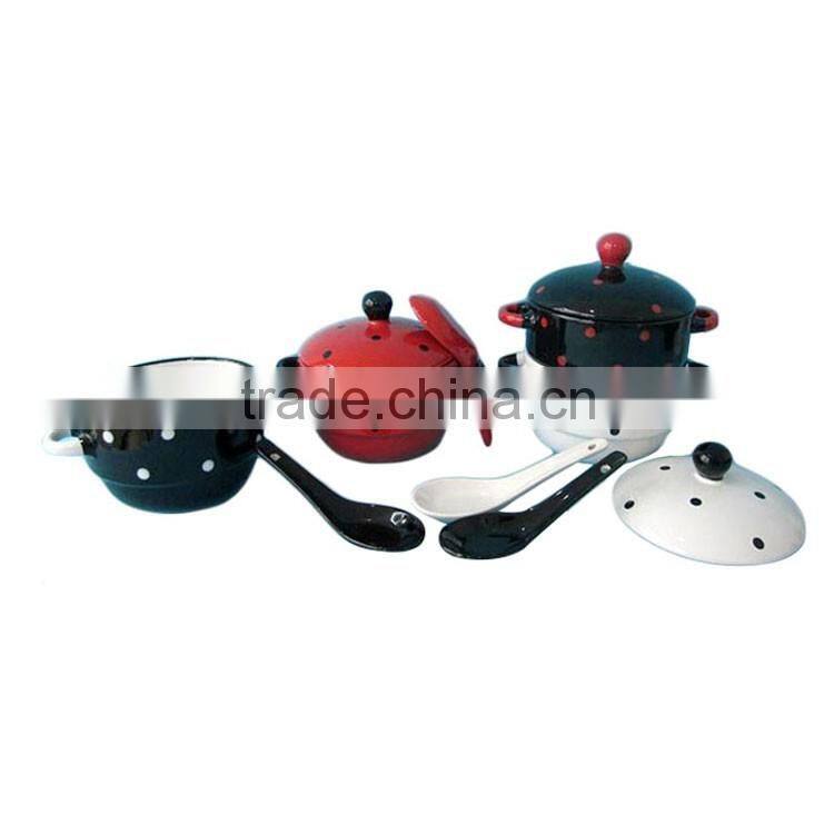 best selling items black matt finished ceramic soup bowl lid and handle