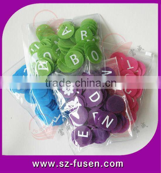 hook and loop alphabet letters and numbers Self-sticky 100% nylon for colorful T- shirts