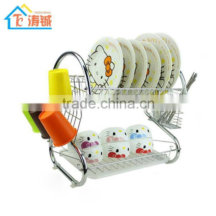 China factory direct selling chrome plated 2 layer kitchen dish rack with pp tray