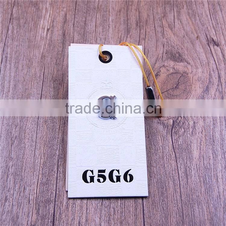 Unique embossed price size string hang tags with metal logo
