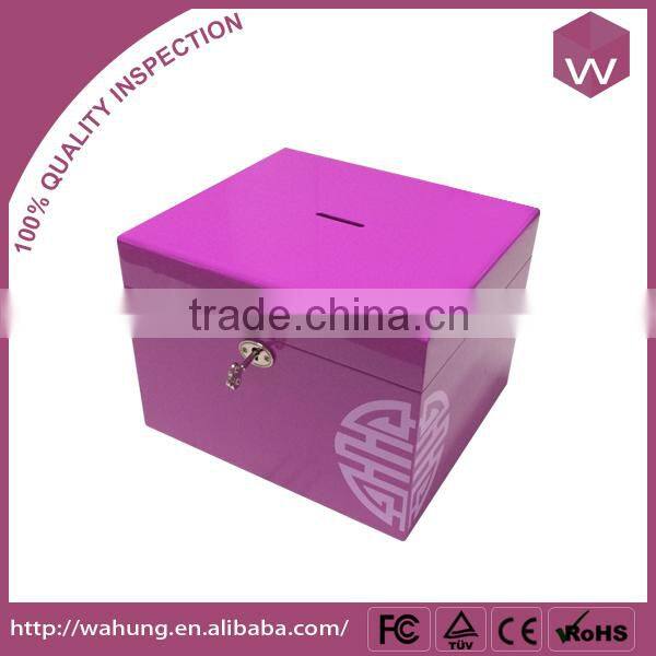 Quality high glossy locked wooden money box for gift