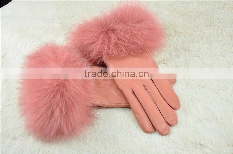 Haining Genuine Sheep Leather Winter Gloves with fox fur cuffs