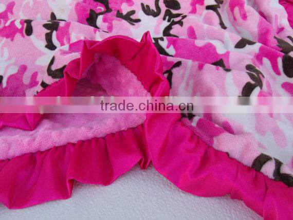 Personalized Pink Camo With Hot Pink Dots Minky Baby Minky Blanket