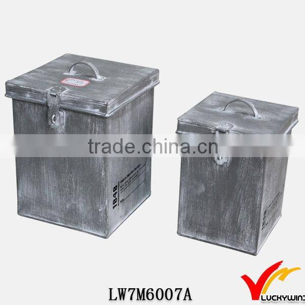 Handcraft Square Lid Vintage Galvanized Tin Storage Box