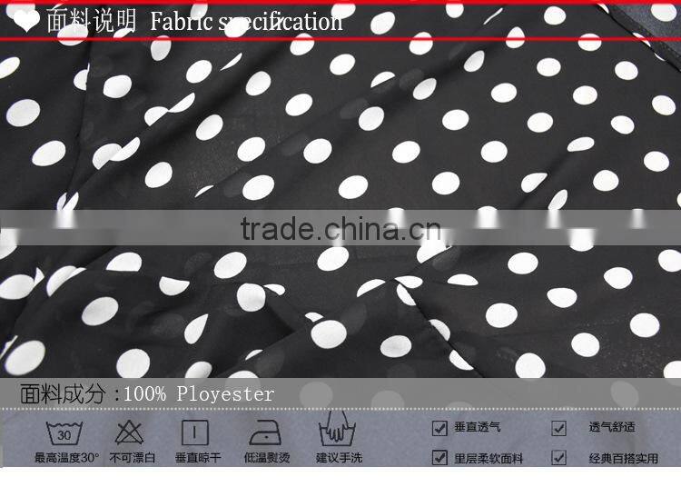 2016 new spring dress printing MM and Polka Dot Chiffon Dress