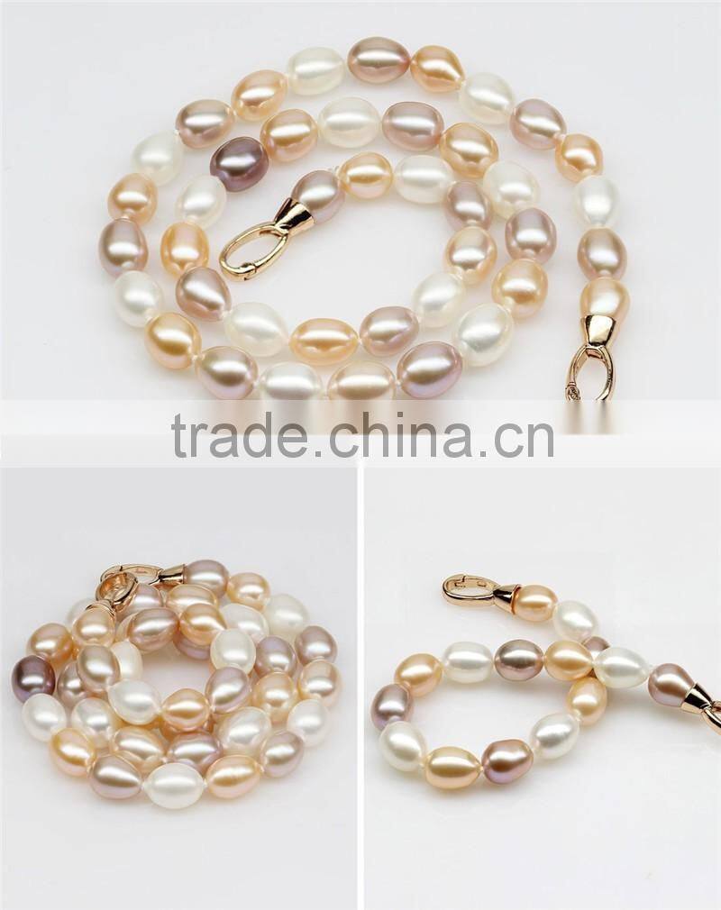 gold plated clasp 8-9mm rice mixed colour hot sale sublimate pearl necklace
