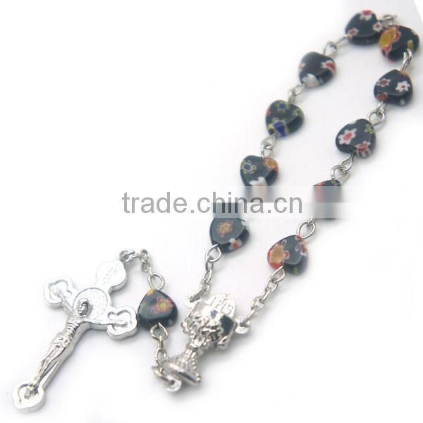 glaze small heart rosary,religious rosary decate , glass beaded rosary