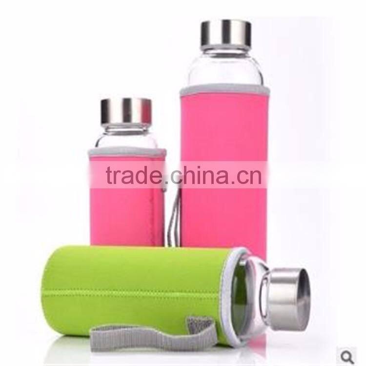 Top Level Quality Stylish Environmental Borosilicate Glass Water Bottle with Colorful Sleeve 280ml/360ml/550ml