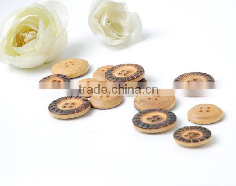 4-holes laser engraved black burnt natural wood button