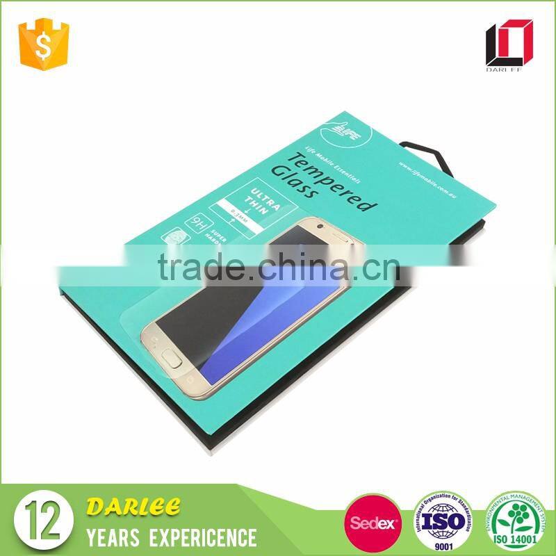 Hot selling paperboard retail flip lid custom screen protector tempered glass package with handle