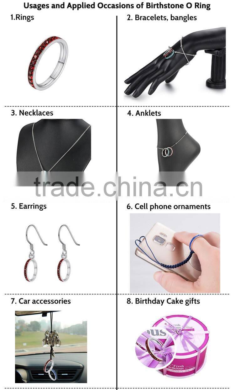 6 pieces Birthstone set crystal stainless stell bracelet with rings