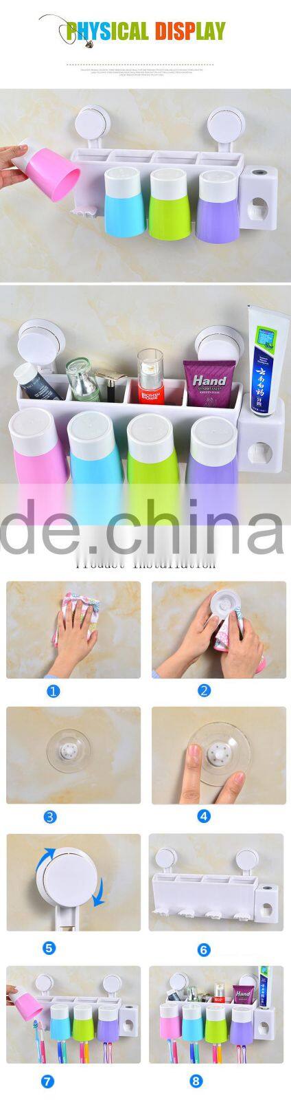 Promotional ABS PS Wall-Suction Creative 8 Toothbrush Holder 4 Cups Hanger Toothpaste Dispenser