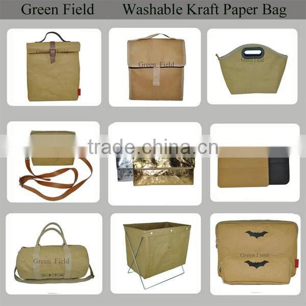 Lunch bag foldable washable kraft paper lunch cooler bag