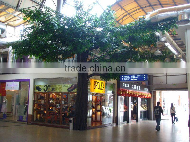 shop decoration 5m Height fiberglass trunk rubber leaf indoor Artificial green live ficus banyan tree plants ELRS08