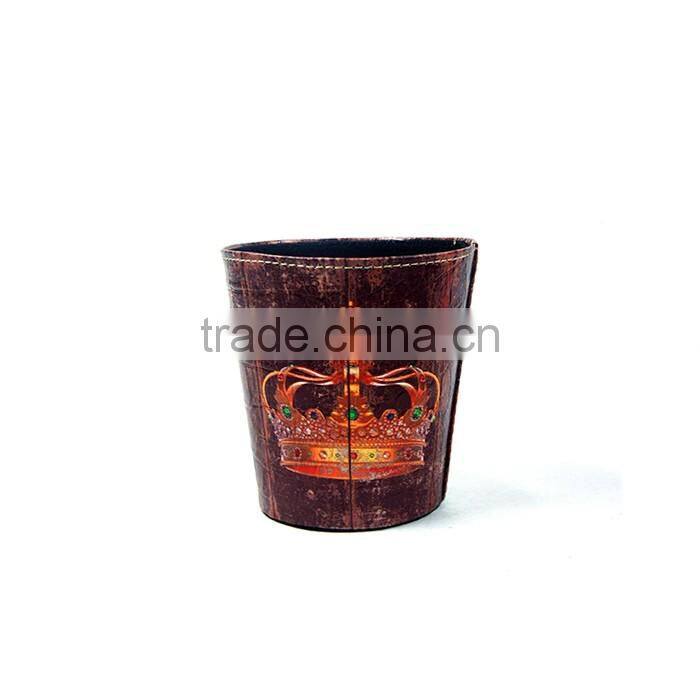 Newest Elegant Crown Print Waste Bin Faux Leather Trash Can