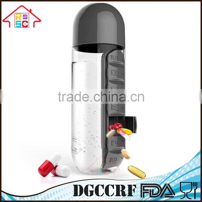 600ml Sport Water Bottle Built-in Daily 7 Daily Pill Box Vitamin Organizer