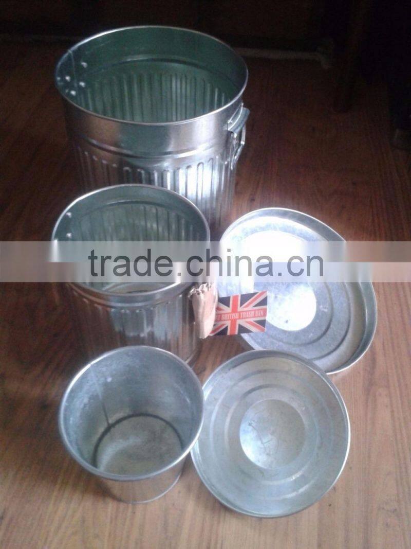 Trash Bin galvanised metal small dustbin 'set' rubbish/garbage can