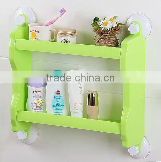 plastic two layers bathroom storage rack/kitchen shelf with strong sucker