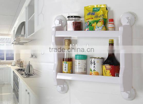 plastic two layers bathroom storage rack/kitchen shelf with strong sucker