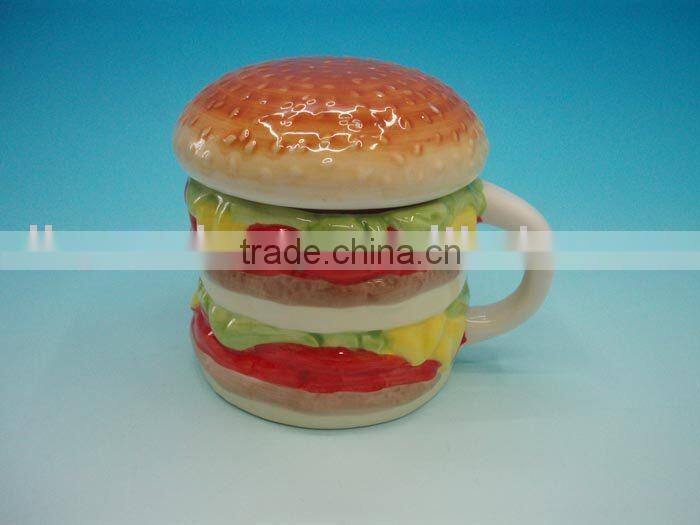 2014 Fancy design hamburger shape ceramic tea mug wholesale