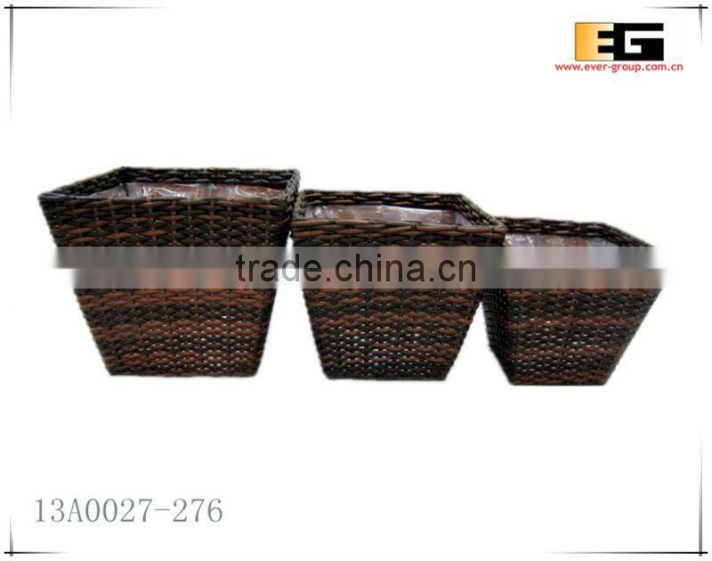 PE rattan square with liner flower planter