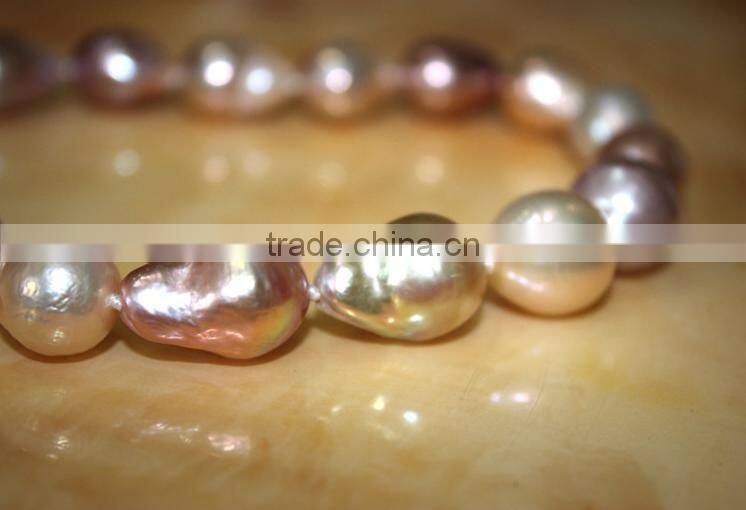 15-16mm multicolors Edison pearl with Gold clasp necklace