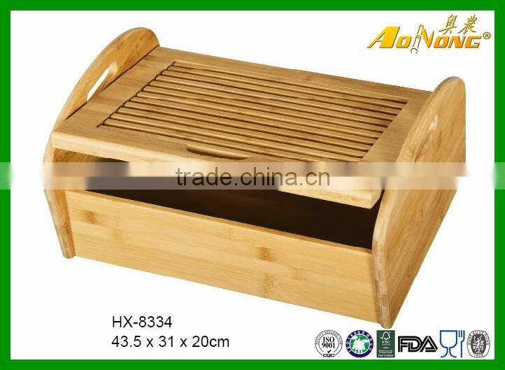 High Quality Unique Bamboo Wood Kitchen Storage Bread Box With Cutting Board