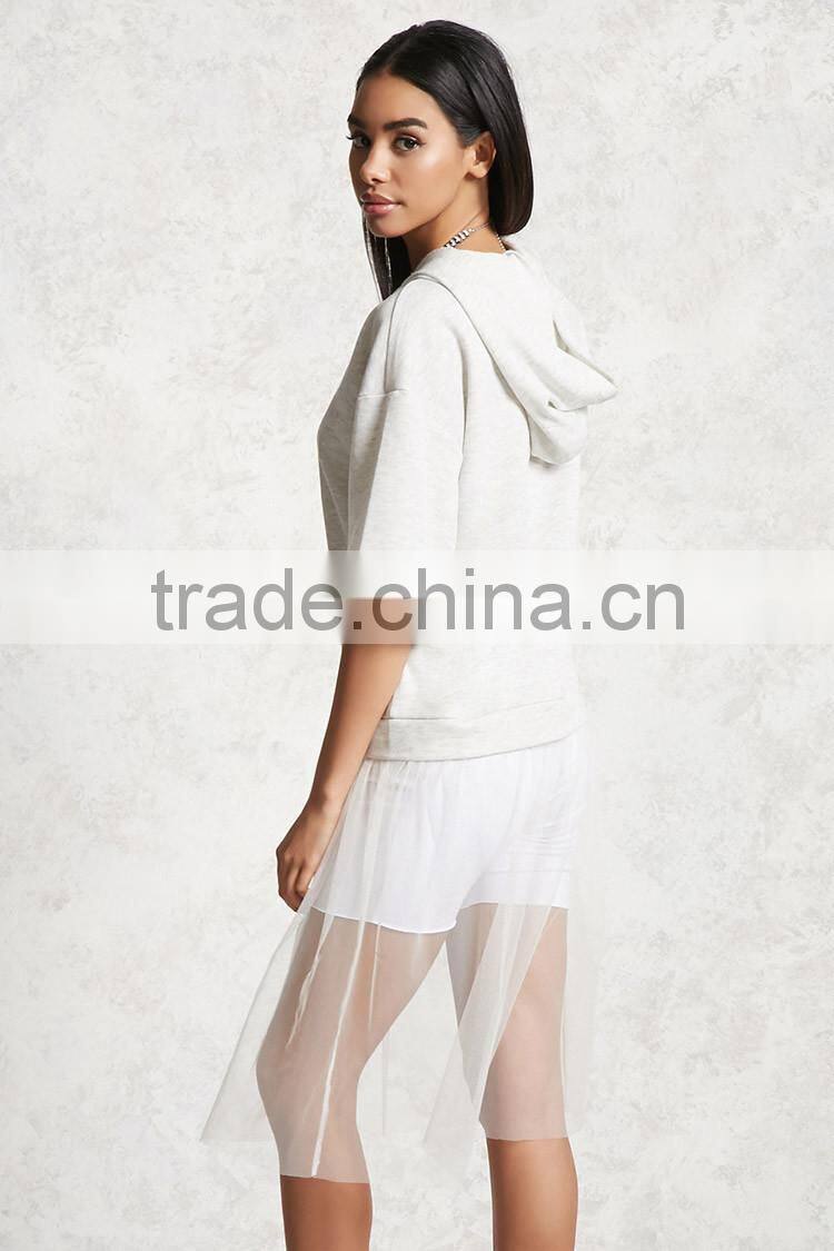 Ladies Hoodies Hoody Latest Design, 3/4 Sleeve French Terry Hooded sweater Mesh Hooded Tunic Fashion Clothing 2017 New Arrivals