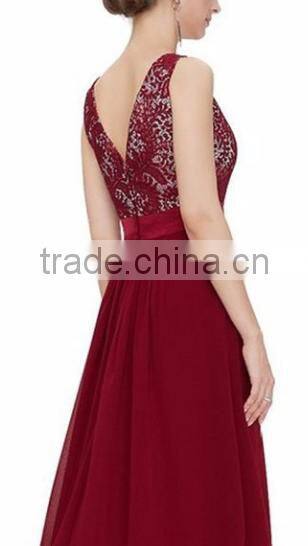 2016 Vintage Black Red Lady Elegant Sleeveless Summer Lace Patchwork Party Club Dress Round Neck Long Dress Party Dress