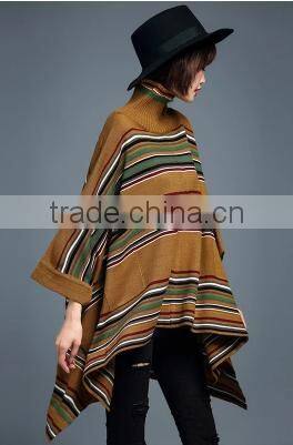 2016 New Fashion Korean Style Mid Long High Collar Women Stripe batwing-sleeved Pullover Sweater