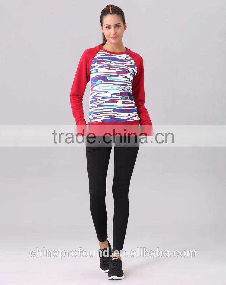 Custom Wholesale Raglan Sleeve Sweatshirt Women Ladies Camo Printing Raglan Sweatshirt