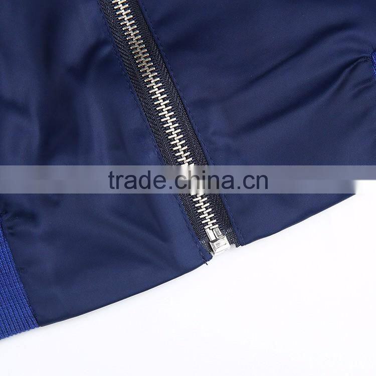 HAODUOYI Women Blue Winter Poppy Writer Bomber Jacket