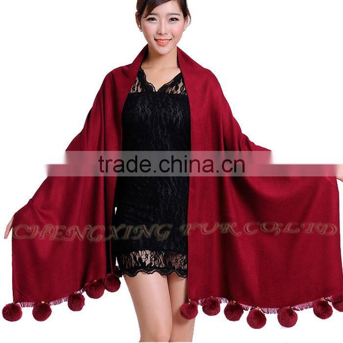 CX-B-P-42F Ladies New Design 100% Acrylic Cheap Shawls With Pompom