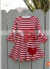 2015 boutique baby girl valentines clothes white and red stripe with red heart and red belt comfy knit dress girls party dress