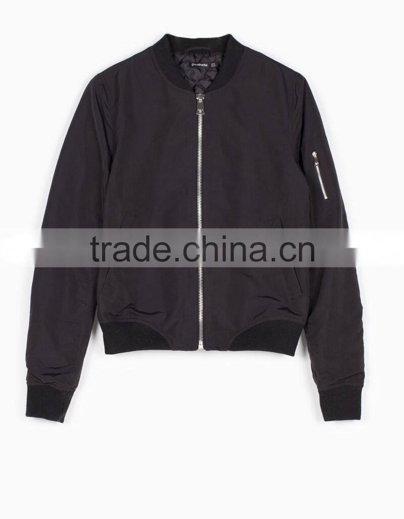 2017 New fashion design classic 100% polyester zipper black custom bomber jackets
