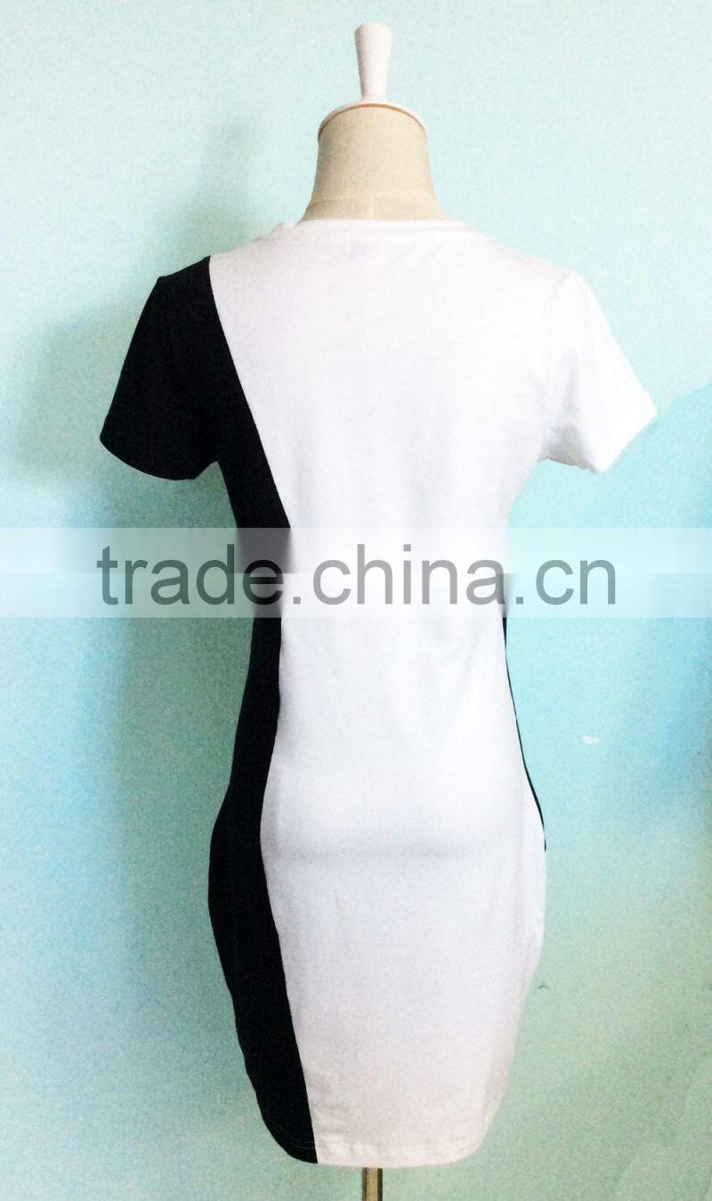 Fancy china supplier summer solid black and white jersey casual latest designs photos fashion women dresses