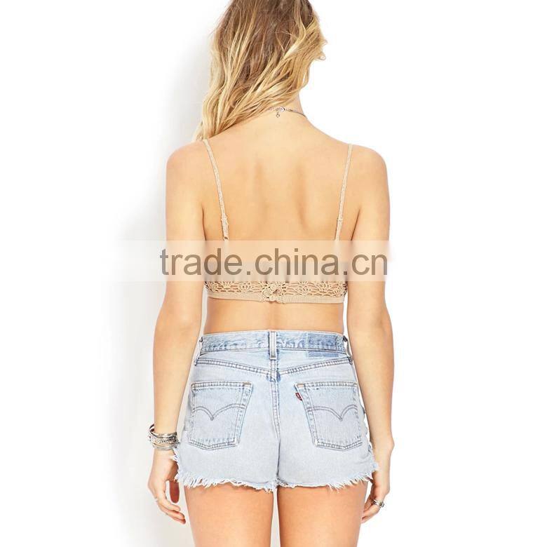 sexy thin sling hollow out cropped bra top crocheted tank top with linner