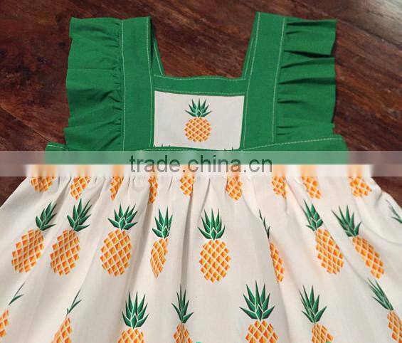 Pineapple Print Girls Pinny Dresses Summer Dress Newbron Frill Baby Frock Designs